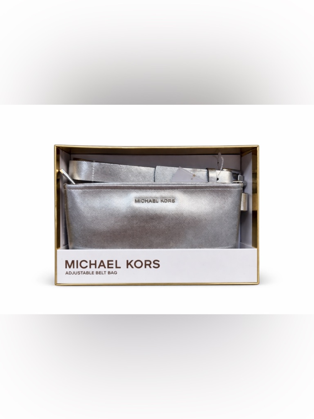 NWT Michael Kors Silver Logo Debossed Adjustable Belt Bag – Size L/XL